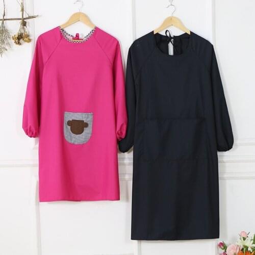 Custom printed apron coat Korean style fashion kitchen women with sleeves cotton overalls adult women long sleeves
