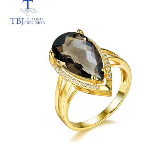 TBJ,100% natural smoky quartz pear10*18mm gemstone Ring for women in 925 sterling silver gemstone fine jewelry with gift box