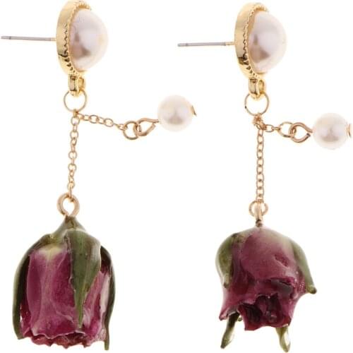 1 Pair Natural Real Dried Flower 3D Resin Epoxy Covered Earrings Jewelry