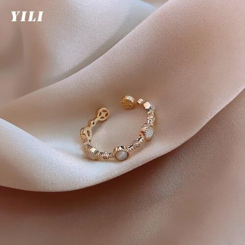 2021 New Fashion Opal Gem Small Round Rings Elegant Simple Finger Opening Ring for Girls Student Luxury Japanese Jewelry