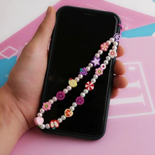 2021 Trendy Mobile Strap Phone Charm Pearl Soft Pottery Beaded Phone Chain LOVE Letter Jewelry For Women Anti-Lost Lanyard Gift