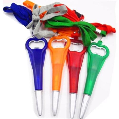 300pcs/lot Factory sell bottle opener pen with string Plastic Ball Pen With String Short Ballpoint Pen Random Color send