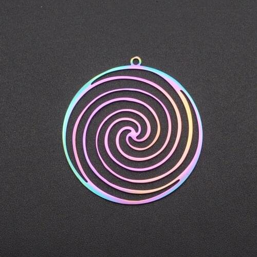 5pcs/lot 100% Stainless Steel Rainbow Round Spiral Earring Charm Wholesale Jewelry Making Charms Necklace Making Pendants