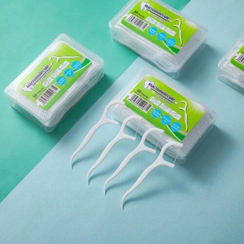 50 Pieces of Household Disposable Dental Floss Stick Food Grade Boxed Plastic High Tensile Toothpick Box