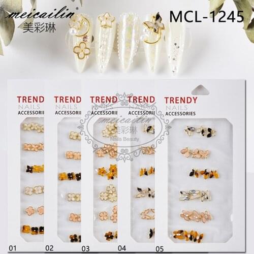6 Grids/Pack Mixed Alloy 3D Rhinestones Nail Art Decoration Shiny Butterfly Flower Design Charm Crystal Gem Manicure Accessories