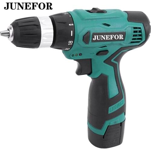 16.8V Cordless Drill Double Speed 2 Lithium Batteries Household Rechargeable 3/8-Inch Electric Screwdriver Power Tools JUNEFOR