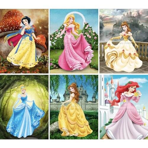 5D DIY Diamond Painting Princess Girl Cartoon Disney Full Square Round Embroidery Landscape Cross Stitch Mosaic Home Decoration