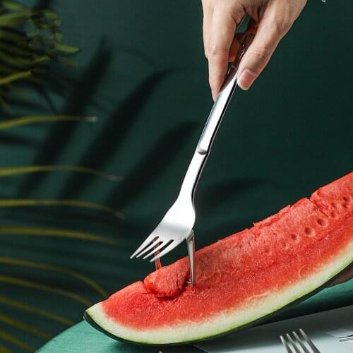 BalleenShiny Multi-purpose Stainless Steel Watermelon Fruit Cutting Fork Fruit Cutting Creative Design Portable Tableware Fork