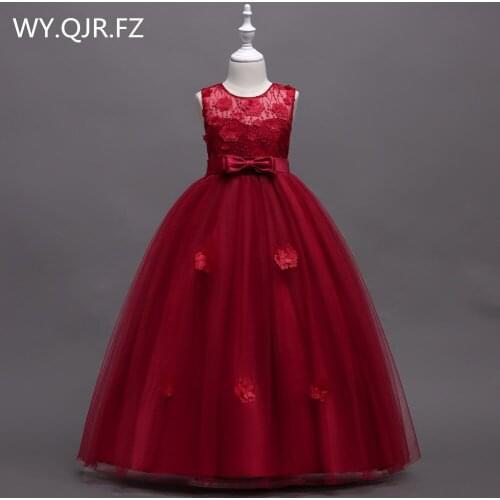 BH591#Wine Red Bubble skirt Princess performance Flower Girl Dresses long wedding party prom dress wholesale childrens clothes