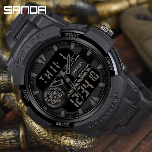 Men Watches SANDA Sport Watch Waterproof 50M Wristwatch Relogio Masculino Quartz Mens Clock LED Digital Military Army Watch