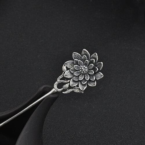 Lotus Flower Hair Stick 925 Sterling Silver Jewelry Women Vintage Hairpin Chinese Handmade Ethnic Hair Pins China Air Express