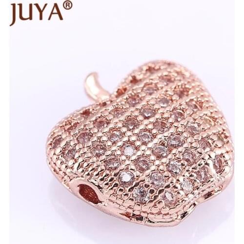 CZ Rhinestone Apple Shape Beads Spacer Crystal Charm For Women Bracelet DIY Original Jewelry Making