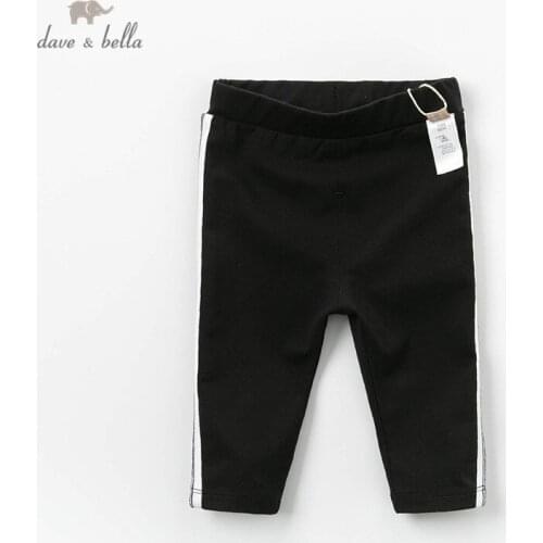 DB12996 dave bella spring baby girl fashion pants children full length kids pants infant toddler black trousers