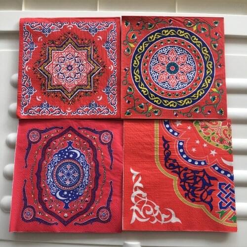 Decoupage wedding vintage napkin paper tissue mysterious pattern blue red yellow birthday party beautiful serviettes decor 20