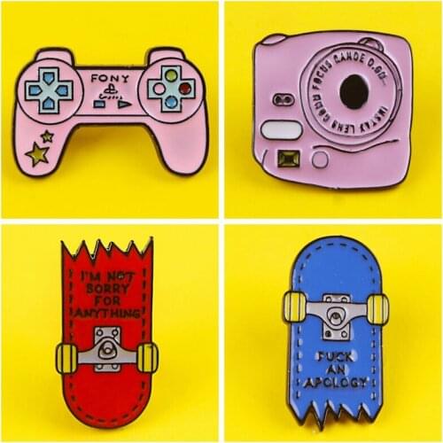 Retro Arcade Game Enamel Pins Cartoon Book Skateboard Music Jewelry Brooches Denim Shirt Collar Badges Lapel Pins Friends Gifts