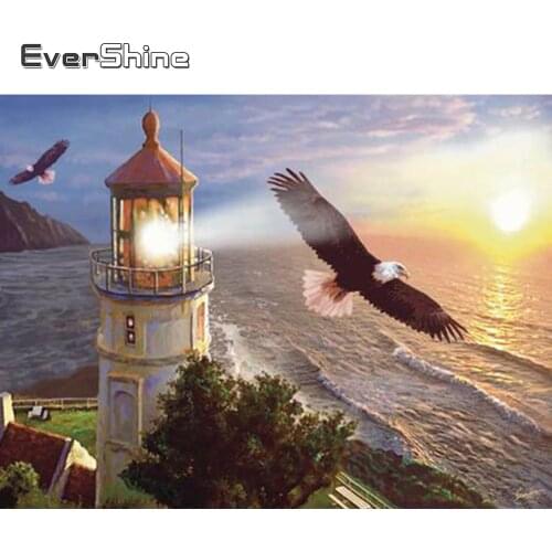 Evershine Diamond Mosaic Eagle Lighthouse Diamond Painting Landscape Full Square Diamond Embroidery Pictures Of Rhinestone Sale