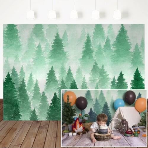 Newborn Pine Forest Photography Background Watercolor Style Backdrop Decoration Props Banner Children Birthday Portrait Studio