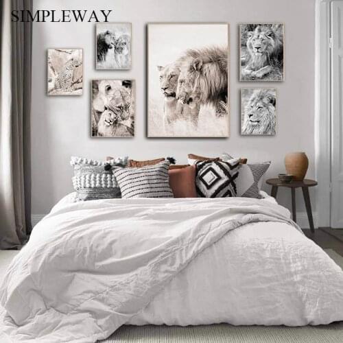 Wild Animal Lion Leopard Canvas Painting Black White Posters and Print Nordic Wall Art Picture Modern Living Room Decoration