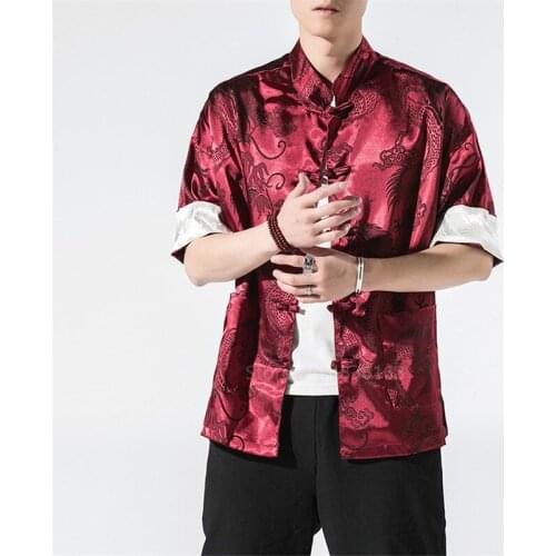 Chinese Shirts Satin Silk Vintage Coat Color Hanfu Blouse Traditional Chinese Clothing for Men Top Tang Collar New Year Clothes