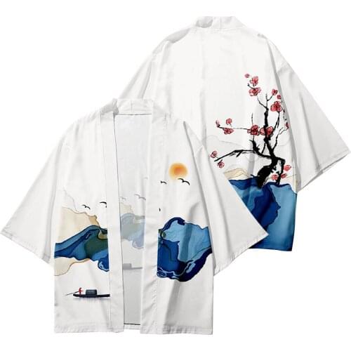 Summer Haori Kimono 3D Landscape Creative Digital Printing Japanese Three-quarter Shirt Road Robe Cardigan Loose