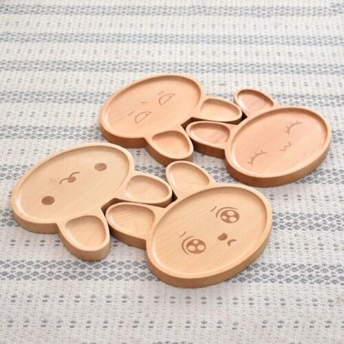 Cute Rabbit Oval Wood Snack Candy Dishes Plate Eco-friendly Cartoon Emoticons Baby Dinner Salad Fruit Dessert Plate Tea Tray
