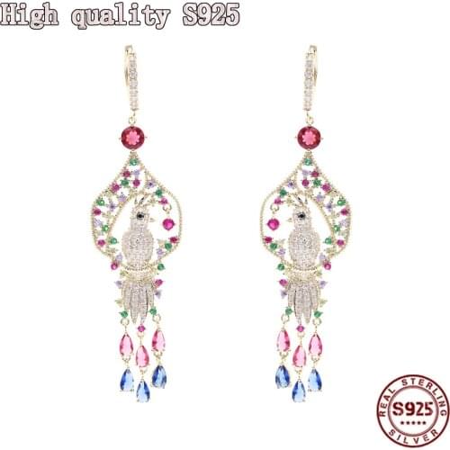 Fashion Jewelry High Quality Color Earrings Retro Palace Luxury Zircon Phoenix Bird Earrings Female Zircon Ear Buckle Jewelry