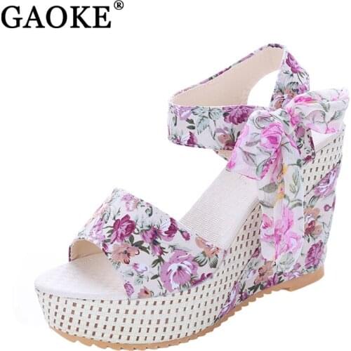 Fashion Women Sandals Summer Wedges Womens Sandals Platform Lace Belt Bow Flip Flops open toe high-heeled Women shoes Female