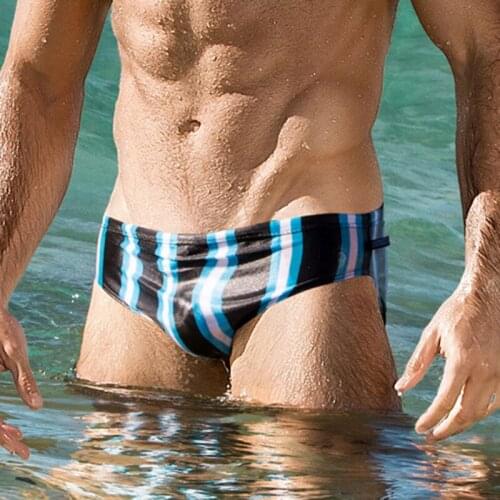 Men Swimsuit Striped nice beach pants Man Drawstring Swimming Suit Beachwear Elastic Quick Dry Breathable Swim Briefs Man