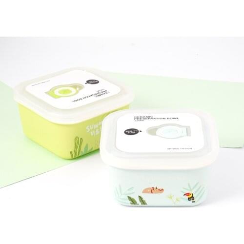 New 520ml Square Ceramic Bowl Lunch Box Microwave Portable Food Container Tableware For Home Ourdoor Travelling
