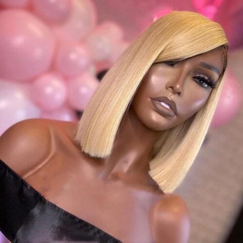 Ombre Blonde With Dark Roots Full Lace Human Hair Wigs Brazil Straight Lace Wig Glueless Transparent Lace Blunt Cut Bob Wig