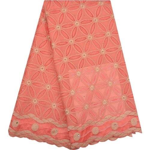 Latest African Swiss Voile Lace High Quality Wedding Lace African Fabric 5 Yards 100% Cotton Swiss Voile Lace With Stones 1187