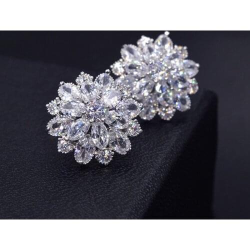 Luxury Female Small Snowflake Stud Earring Real 925 Sterling Silver Wedding Earrings Vintage Zircon Double Earrings For Women
