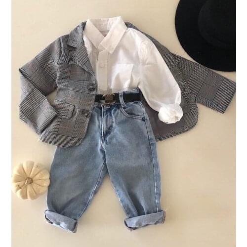 Fashion Kids Girl Boy Autumn Clothes Sets Long Sleeve Button-up Casual White Shirts and Jeans Trousers Party Child Outfits 1-6Y