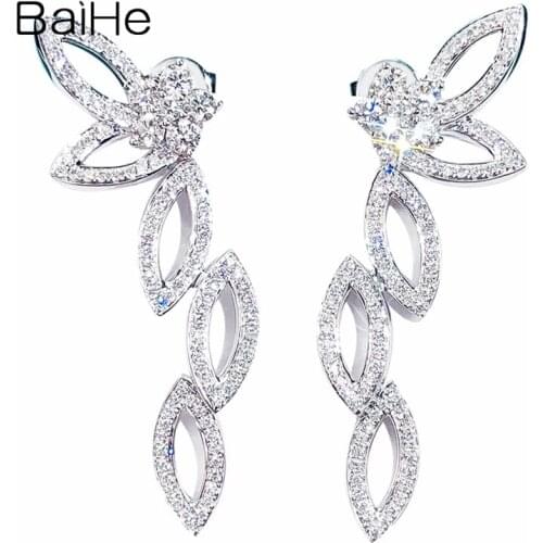 BAIHE Solid 14K White Gold 0.90ct H/SI Round Natural Diamond Wedding Gift Trendy Fine Jewelry characteristic Earrings For Women