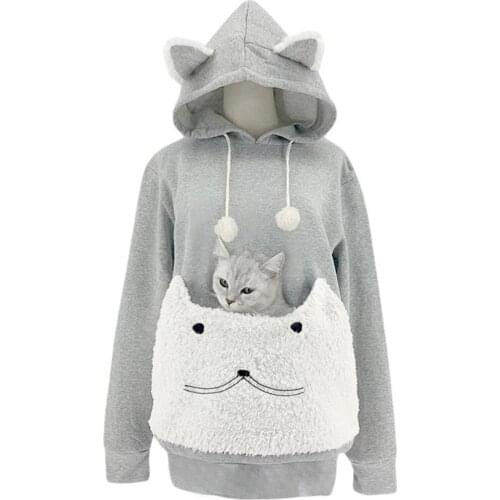 Pet Hoodies Womens Sweatshirts Big Animal Pouch Kawaii Cat Ear Fur Ball Long Sleeve Hooded Girls Pullover Female Tops Blouse