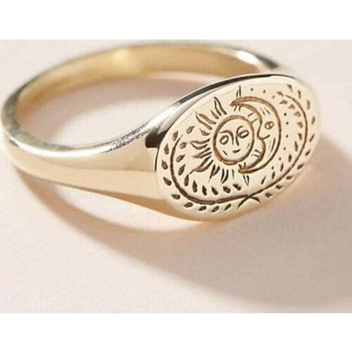 Vintage Sun and Moon Rings for Women Men Fashion Friends Couples Retro Gold Silver Color Metal Finger Ring Trendy Female Male