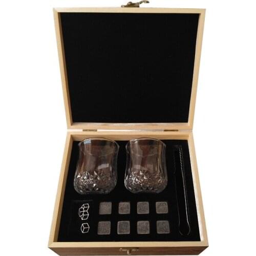 VIP Dropship Whiskey Stones Whisky Ice Stones Set 2 Glasses With Wood Box Ice Cubes for Wine Beer Drinks Cooler Cube Barware