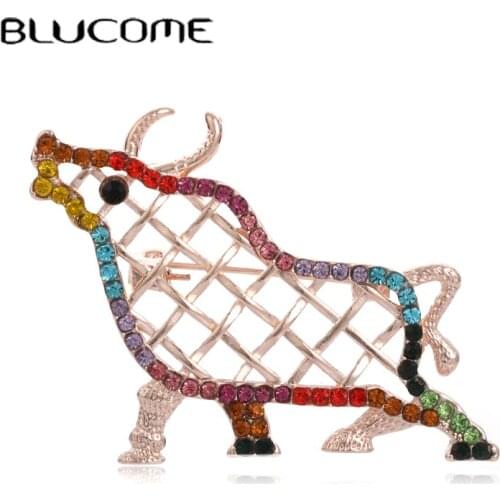 Blucome New Design Gold Animal Cow Brooch Zircon Copper Jewelry Party Wedding Costume Dress Suit Girl Scarf Hat Backpack Pins