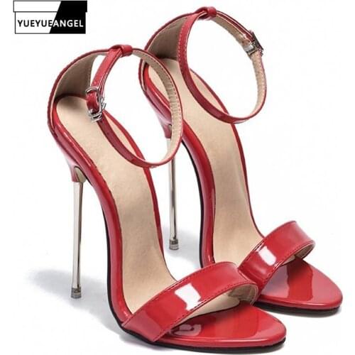 Red 13CM Metal Heel Pointed Stiletto Sandals Women 2019 Plus Size 43 High Heels Runway Shoes Peep Toe Luxury Wedding Sandals