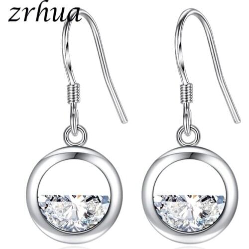 ZRHUA Silver Color Clear Water Drop Earrings New Round White Crystal Earrings Jewelry Classic Brincos For Women Gifts