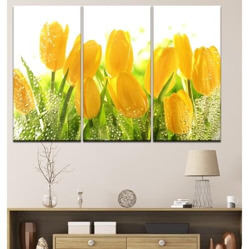 Gold color tulip decoration wall picture for living room modular paintings on the wall art modern flowers abstract print artwork