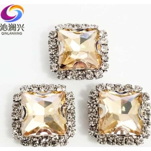 Golden champion square shape high quality Crystal glass buckle, sew on rhinestones for Diy/jewelry accessories SQK05