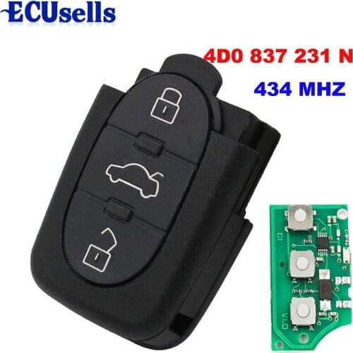 3 Buttons 433.92 MHZ /433MHZ/ 434MHZ Remote Key Control Fob 4D0 837 231 N For Audi A6, TT