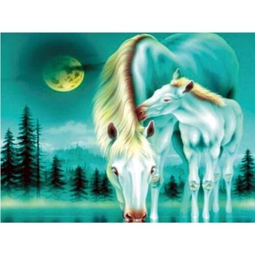 3D Lake Moon Horse Diamond Painting Cross Stitch Crystal Needlework Diamond Embroidery Full Diamond Decorative