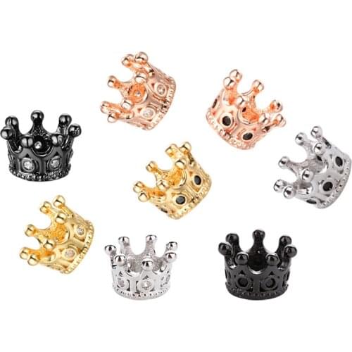 5Pcs Crown Beads Pendants DIY For Jewelry Making Bracelets Women Copper Micro-inlaid Zircon Beads Accessories Wholesale