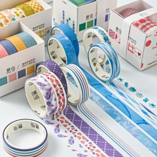 5pcs Basic Color Paper Washi Tape Set Flower Forest Sea 10mm Lace Adhesive Masking Tapes Diary Journal Decoration Stickers F130
