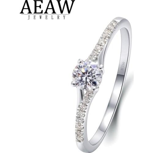 AEAW Jewelry Engagement Rings Moissanite 18k White Gold 0.3Ct 4.0mm DF Color For Women Wedding