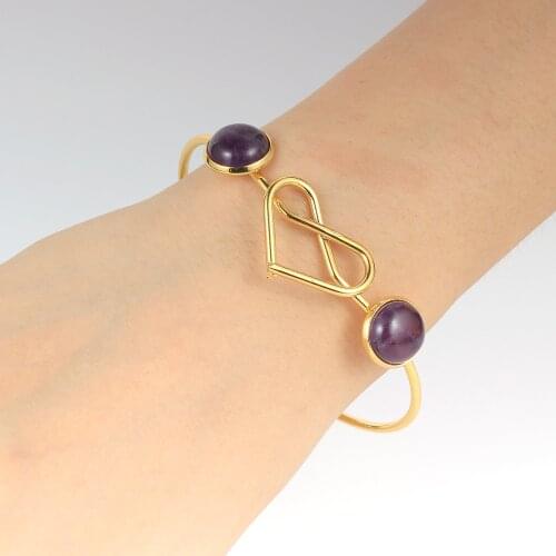 BOHO Natural Gem Stone Heart Love Statement Bracelets Bangles For Women Crystal Amethysts Bead Cuff Bracelet Ladies Jewelry Gift