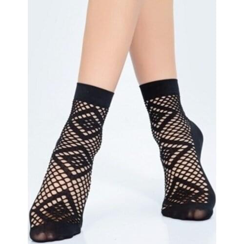 Black Lace Socks Women Sumemr Fishnet Socks Low Tube Nylon Geometric Sheer Mesh Ankle Socks Elastic Transparent Short Women Sock