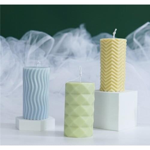Cylindrical Silicone Candle Mold Soy Wax Beeswax Paraffin Aromatherapy DIY Candle Making Mould Water Cube Fold Vertical Ripple